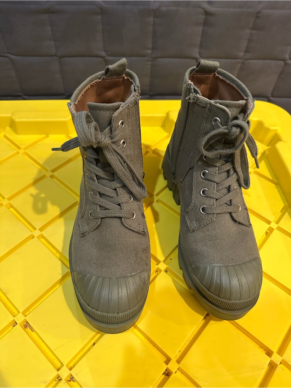 Olive Green Lace-Up Combat Boots - Picture 3 of 6